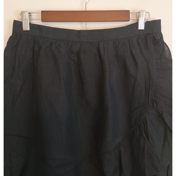 J Crew Skirt Womens 10P Black Linen Faux Half Wrap Ruffle Coastal Whimsy Goth - Picture 4 of 7